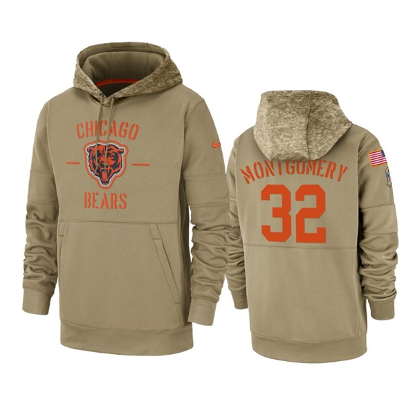 Men's Chicago Bears #32 David Montgomery Tan 2019 NFL Salute to Service Sideline Therma Pullover Hoodie